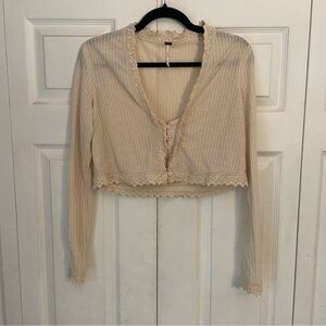 Free People Cream Cropped Long Sleeve Blouse Top Extra Small